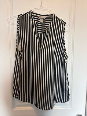 Sleeveless Black and White Striped V-Neck Women's Top